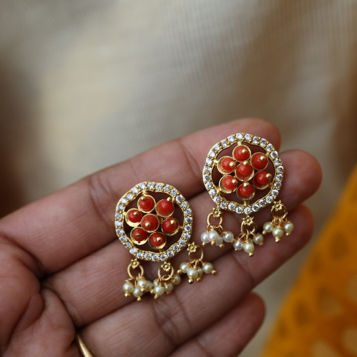 Antique red stone short necklace and earrings SS11011