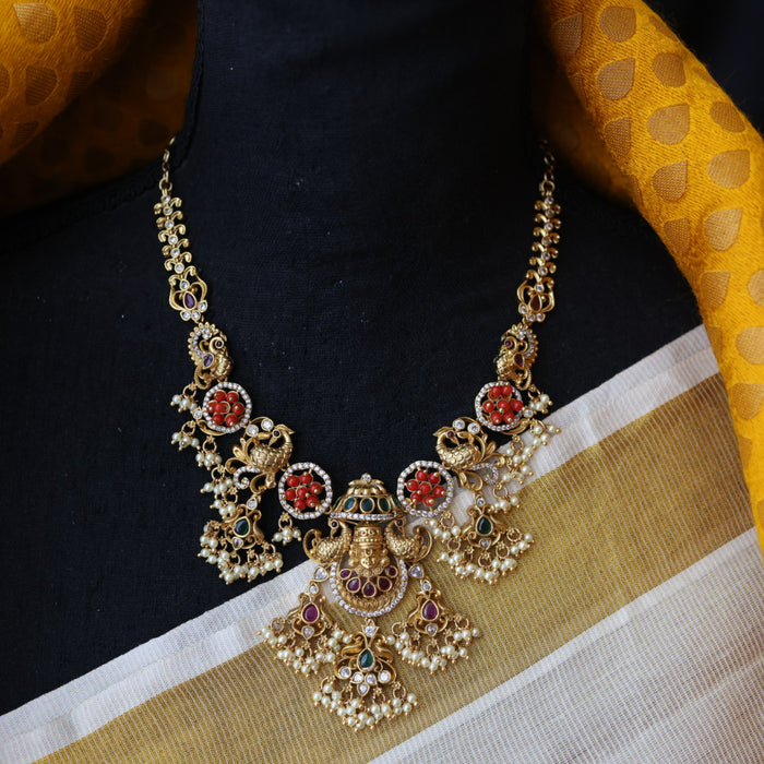 Antique red stone short necklace and earrings SS11011
