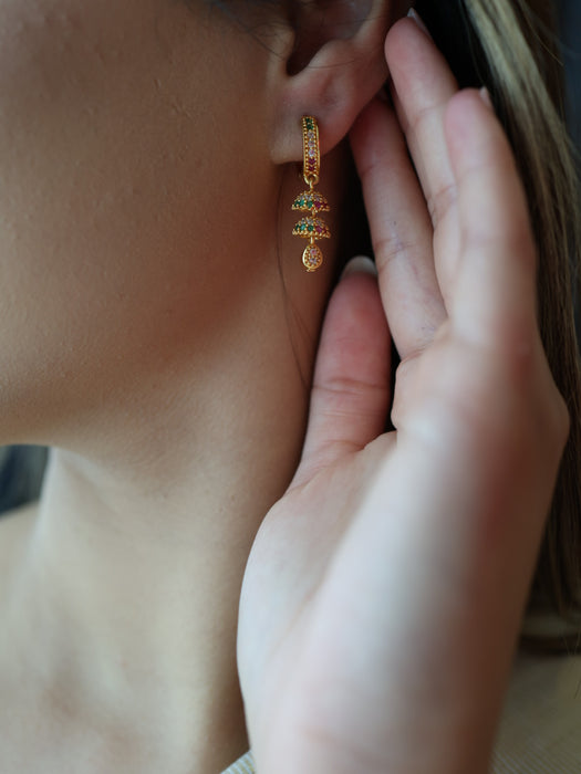 Heritage gold plated ruby green white stone hoop earrings HD362
