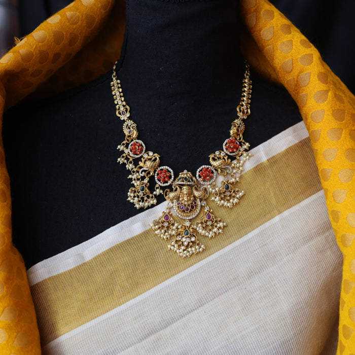 Antique red stone short necklace and earrings SS11011