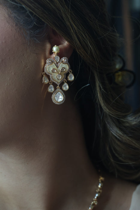Kundan ruby white stone short necklace with earrings IN134