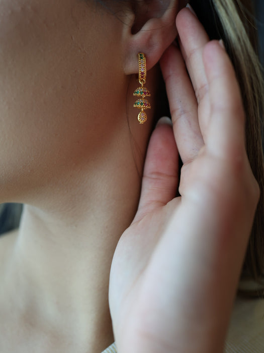 Heritage gold plated ruby green white stone hoop earrings HD362