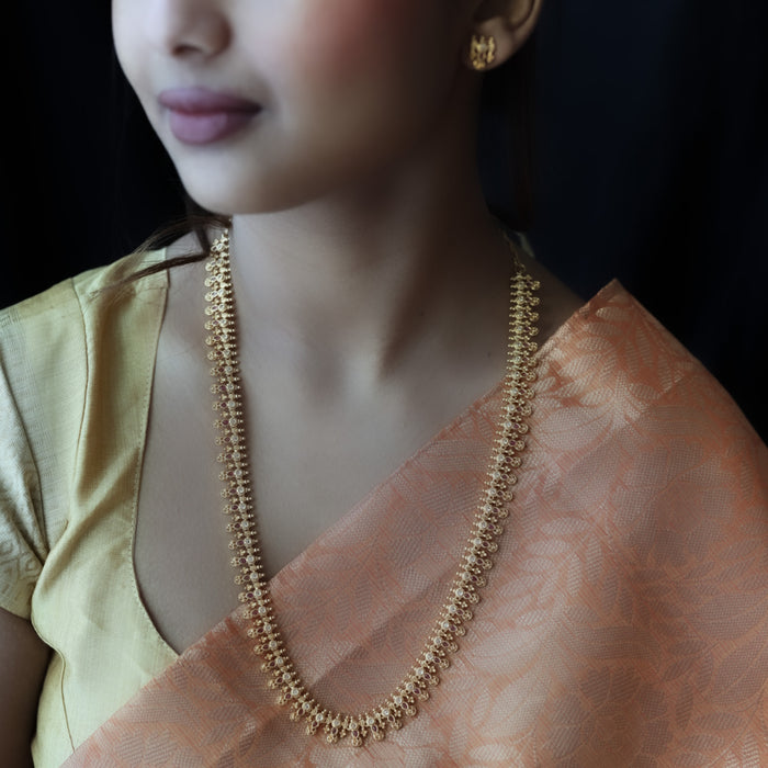 Heritage gold plated ruby white stone long necklace with earrings HL5822