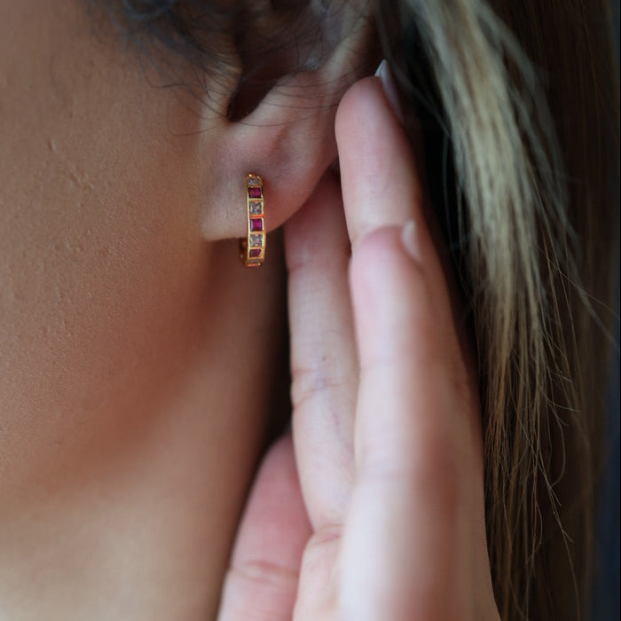 Heritage gold plated ruby white stone hoop earrings HD2102