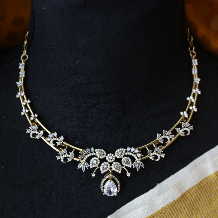 Antique white stone short necklace with earrings TTS45562