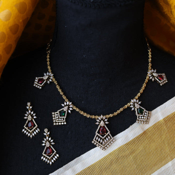 Antique multi stone short necklace and earrings TTS4367