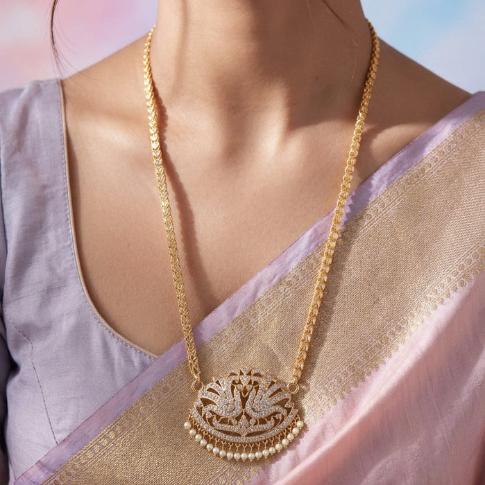 Heritage gold plated ruby white stone padakam necklace HP670777