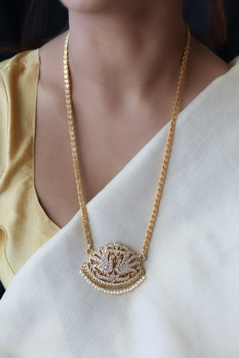 Heritage gold plated ruby white stone padakam necklace HP670777