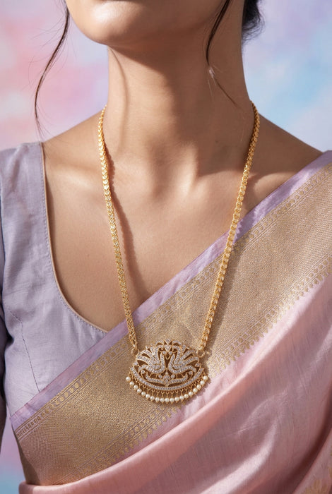 Heritage gold plated ruby white stone padakam necklace HP670777