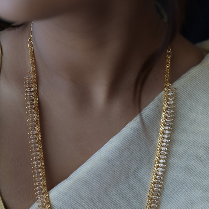 Heritage gold plated white stone long necklace HL5582
