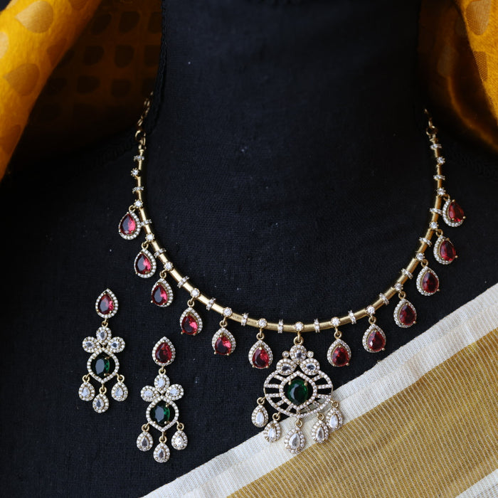 Antique multi stone short necklace with earrings TTS43543