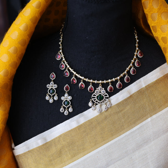 Antique multi stone short necklace with earrings TTS43543