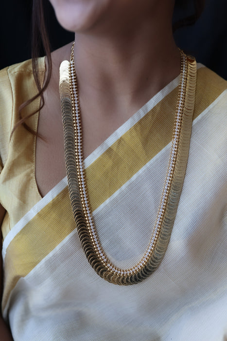 Heritage gold plated white stone coin long necklace HL512