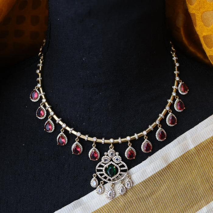 Antique multi stone short necklace with earrings TTS43543