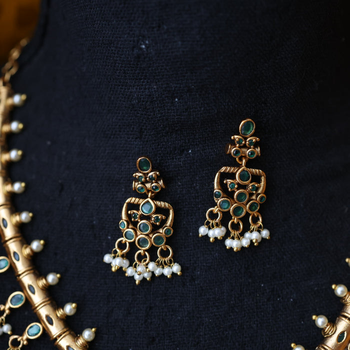 Antique green stone short necklace and earrings SS110166