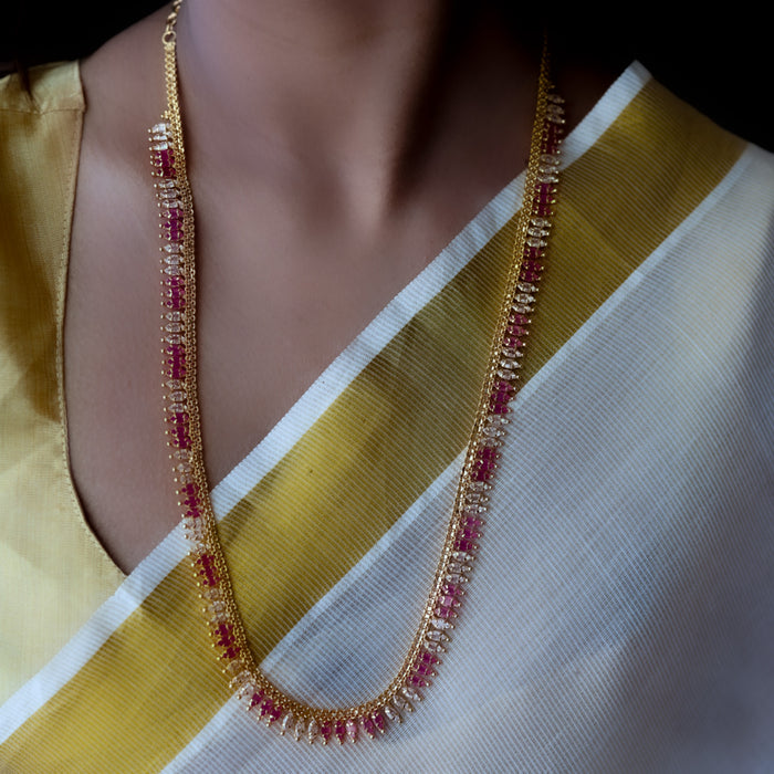 Heritage gold plated ruby white stone long necklace HL5582