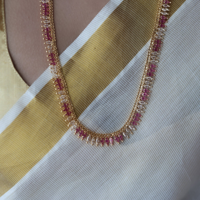 Heritage gold plated ruby white stone long necklace HL5582