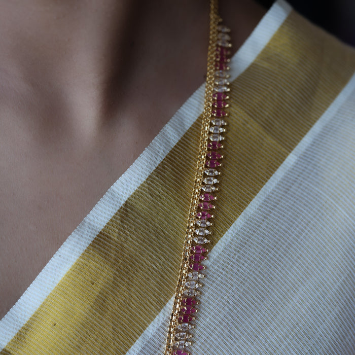 Heritage gold plated ruby white stone long necklace HL5582
