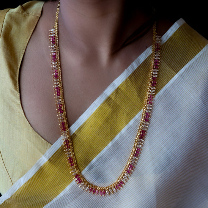 Heritage gold plated ruby white stone long necklace HL5582