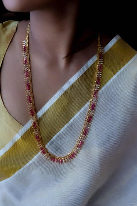 Heritage gold plated ruby white stone long necklace HL5582