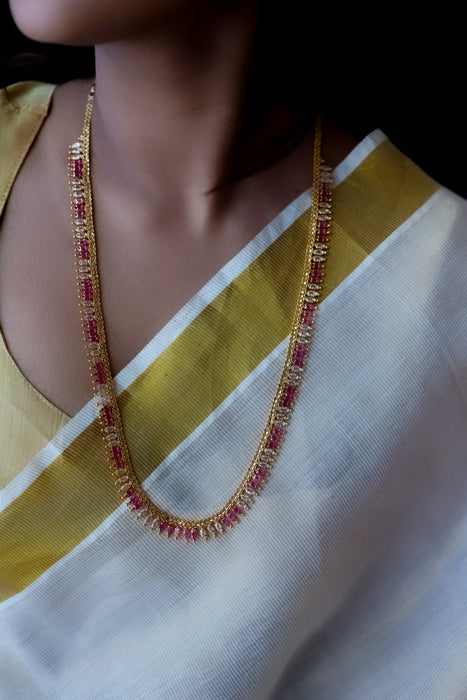Heritage gold plated ruby white stone long necklace HL5582