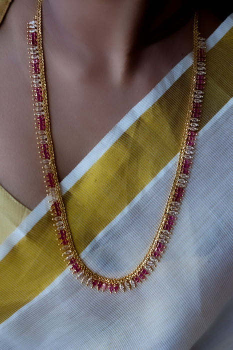 Heritage gold plated ruby white stone long necklace HL5582