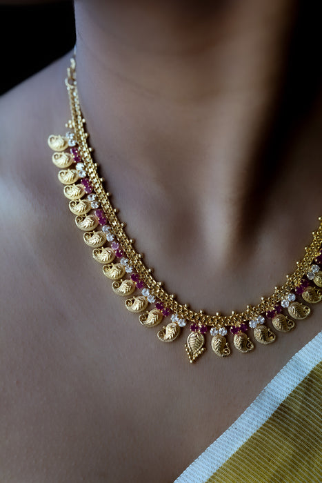Heritage gold plated ruby white stone mango short necklace HL5582