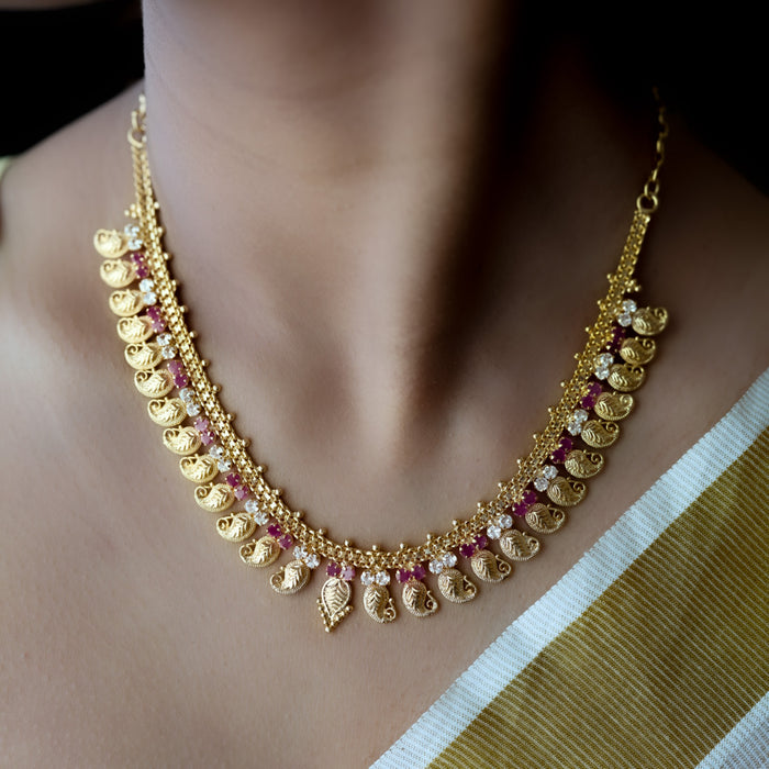 Heritage gold plated ruby white stone mango short necklace HL5582