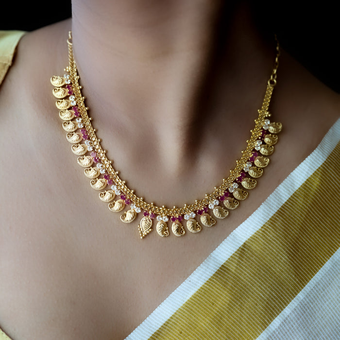Heritage gold plated ruby white stone mango short necklace HL5582