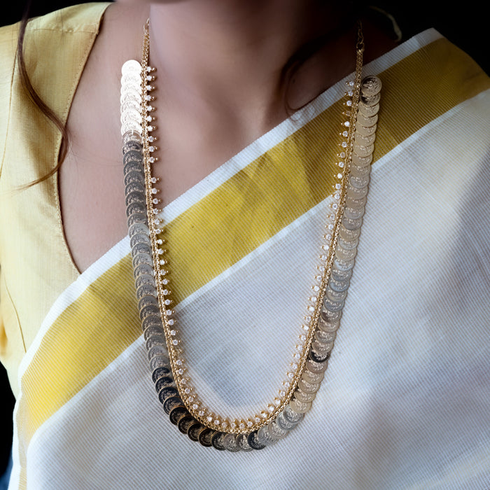 Heritage gold plated white stone coin long necklace HL5199