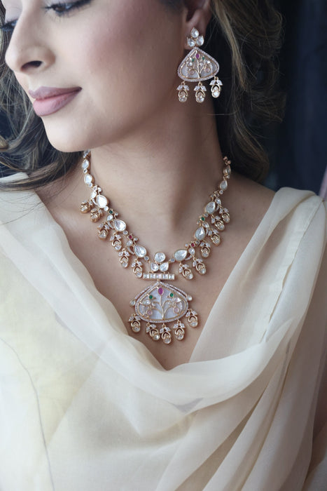 Kundan white stone short necklace with earrings MS12333