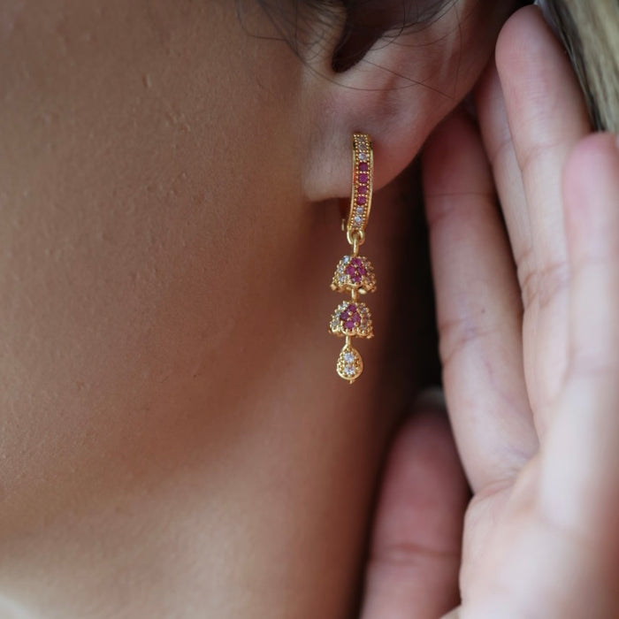 Heritage gold plated ruby white stone hoop earrings HD5182