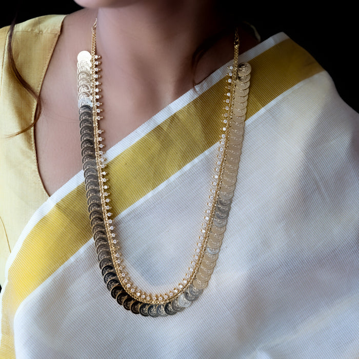 Heritage gold plated white stone coin long necklace HL5199