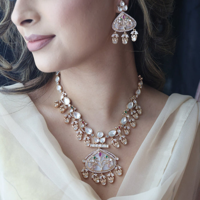 Kundan white stone short necklace with earrings MS12333