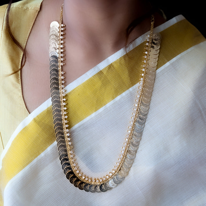 Heritage gold plated white stone coin long necklace HL5199