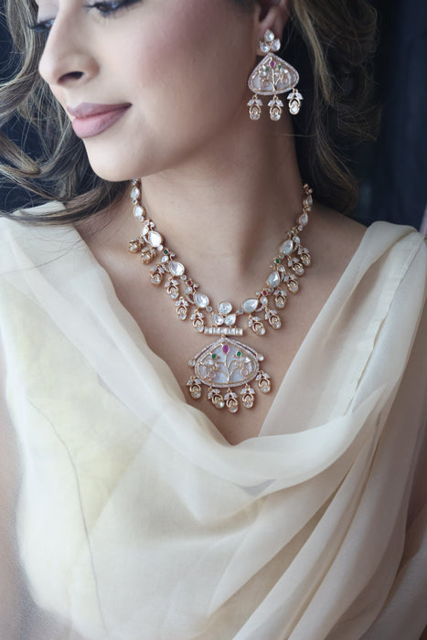 Kundan white stone short necklace with earrings MS12333