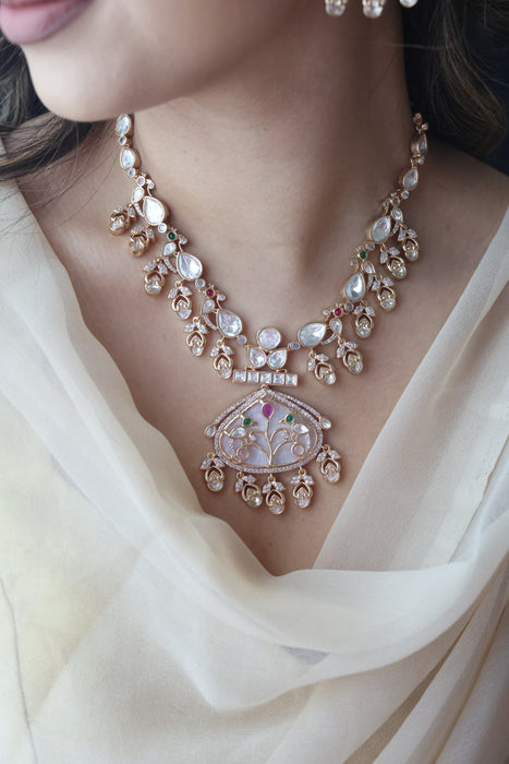 Kundan white stone short necklace with earrings MS12333