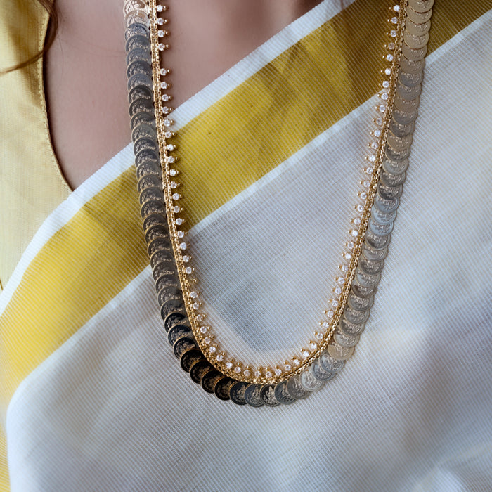 Heritage gold plated white stone coin long necklace HL5199