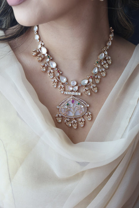 Kundan white stone short necklace with earrings MS12333