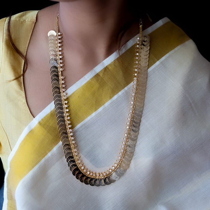 Heritage gold plated white stone coin long necklace HL5199