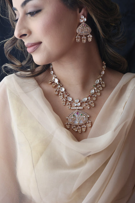 Kundan white stone short necklace with earrings MS12333