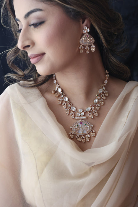 Kundan white stone short necklace with earrings MS12333