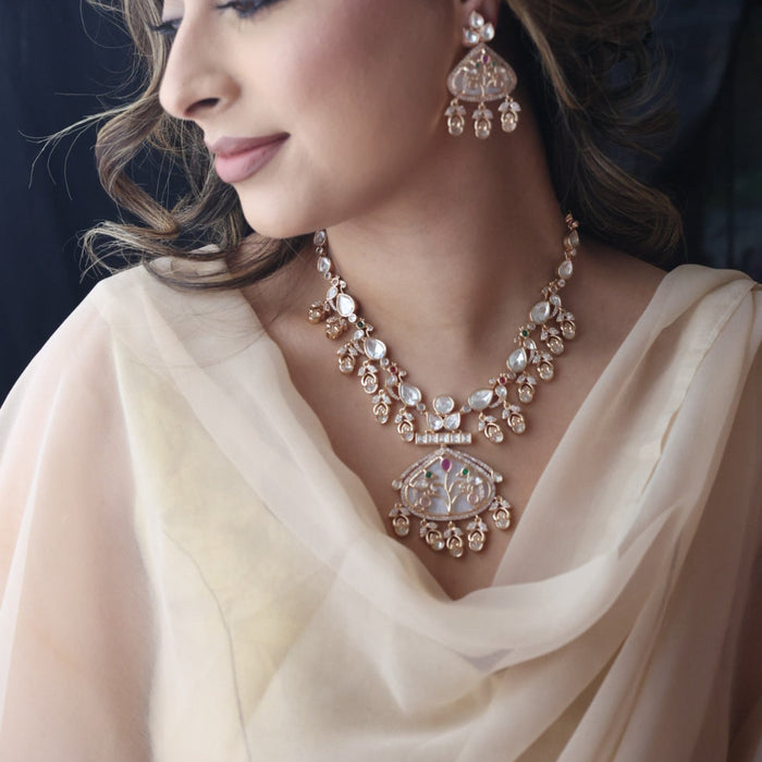 Kundan white stone short necklace with earrings MS12333