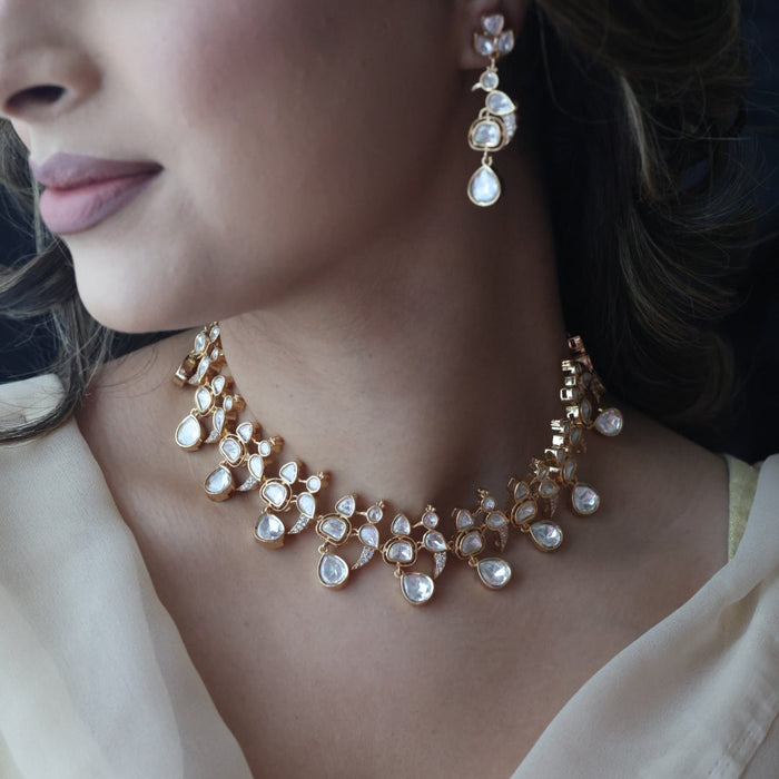 Kundan white stone short necklace with earrings MS134