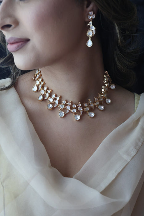 Kundan white stone short necklace with earrings MS134