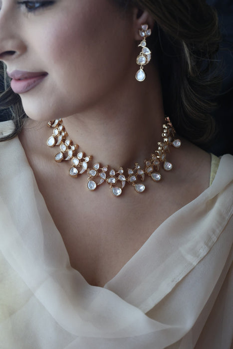 Kundan white stone short necklace with earrings MS134