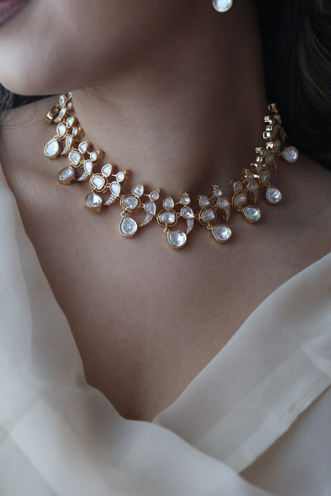 Kundan white stone short necklace with earrings MS134