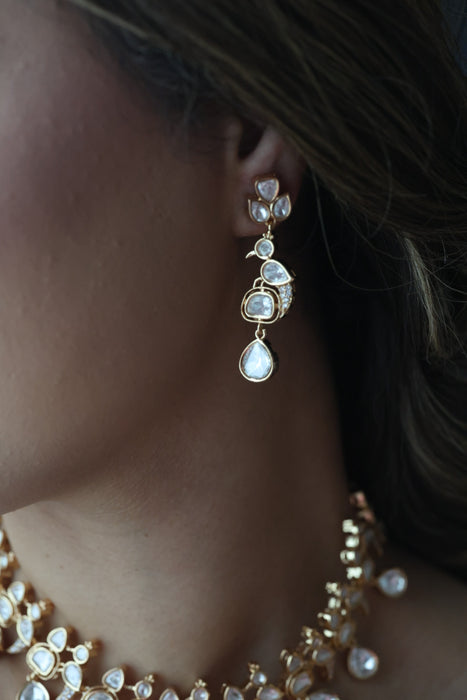 Kundan white stone short necklace with earrings MS134