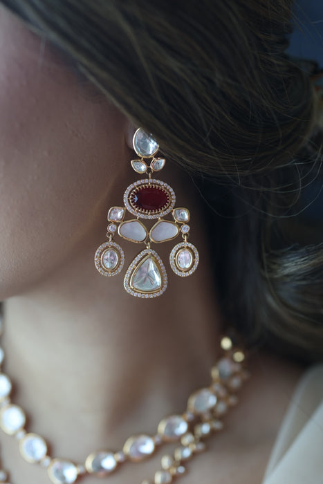 Kundan white stone layer short necklace with earrings MS18903