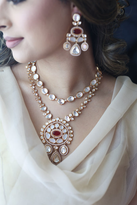 Kundan white stone layer short necklace with earrings MS18903